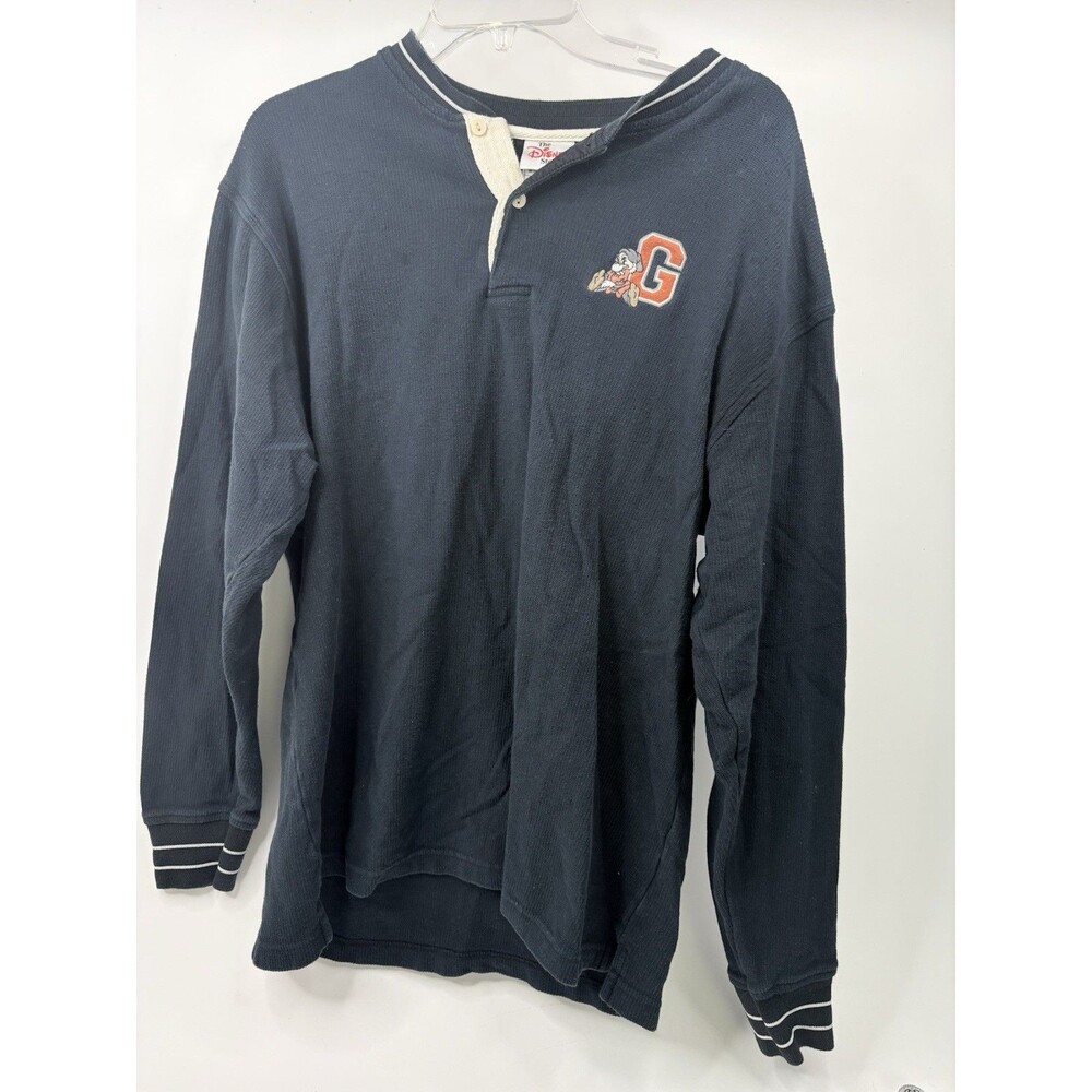 Disney Grumpy Dwarf Henley Shirt Men’s M Blue Long Sleeve Thermal Top